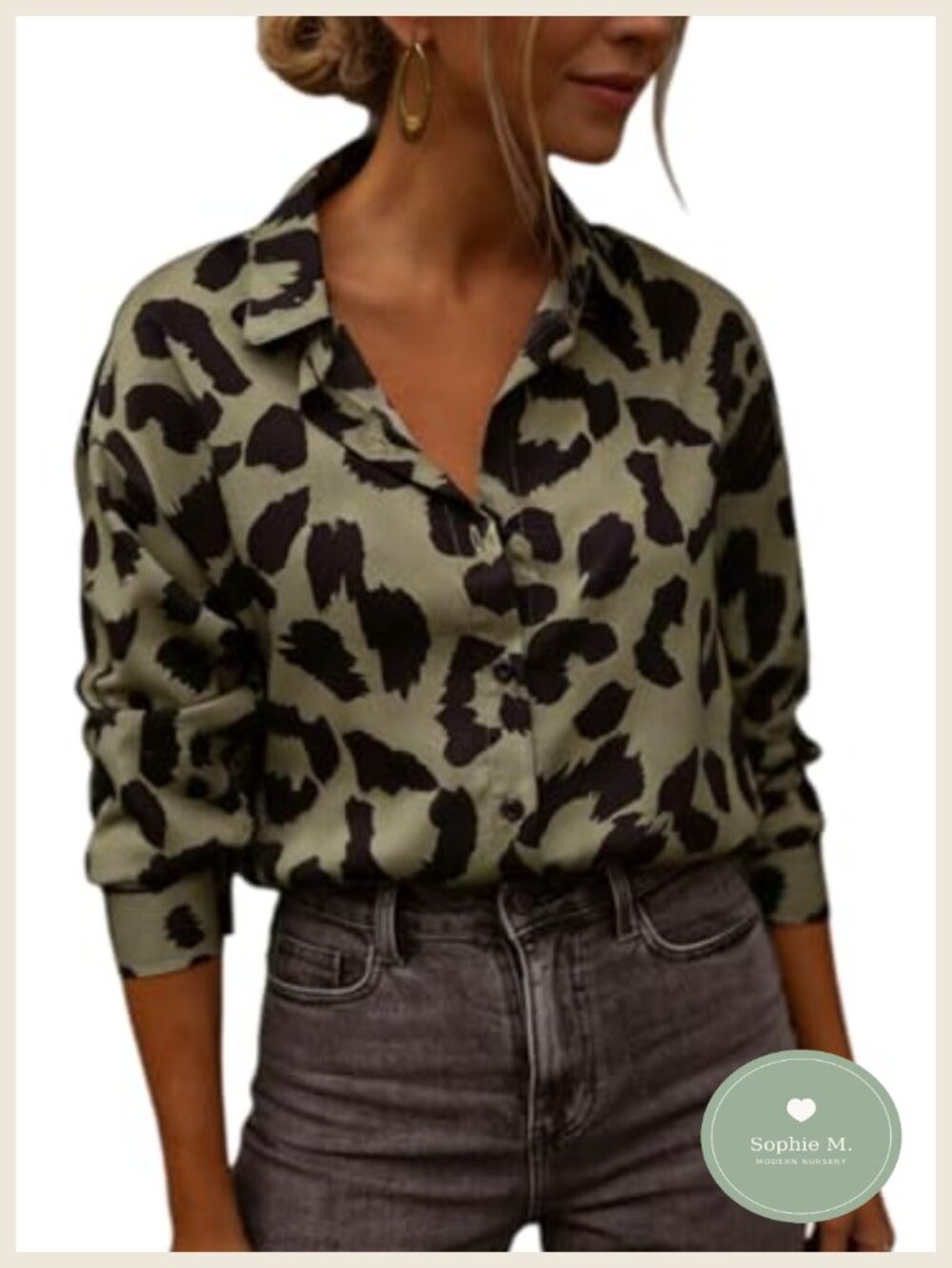 Leopard Print Collared Long Sleeve Button Down Shirt